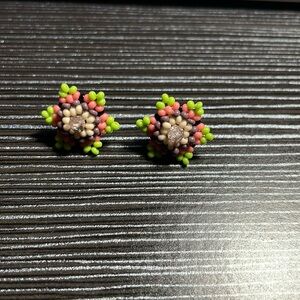 Handmade pink and purple flower earrings